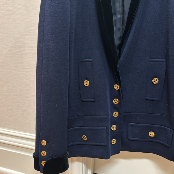 Chanel gorgeous blazer.  Navy with black velvet trim in excellent condition - Picture 2 of 5